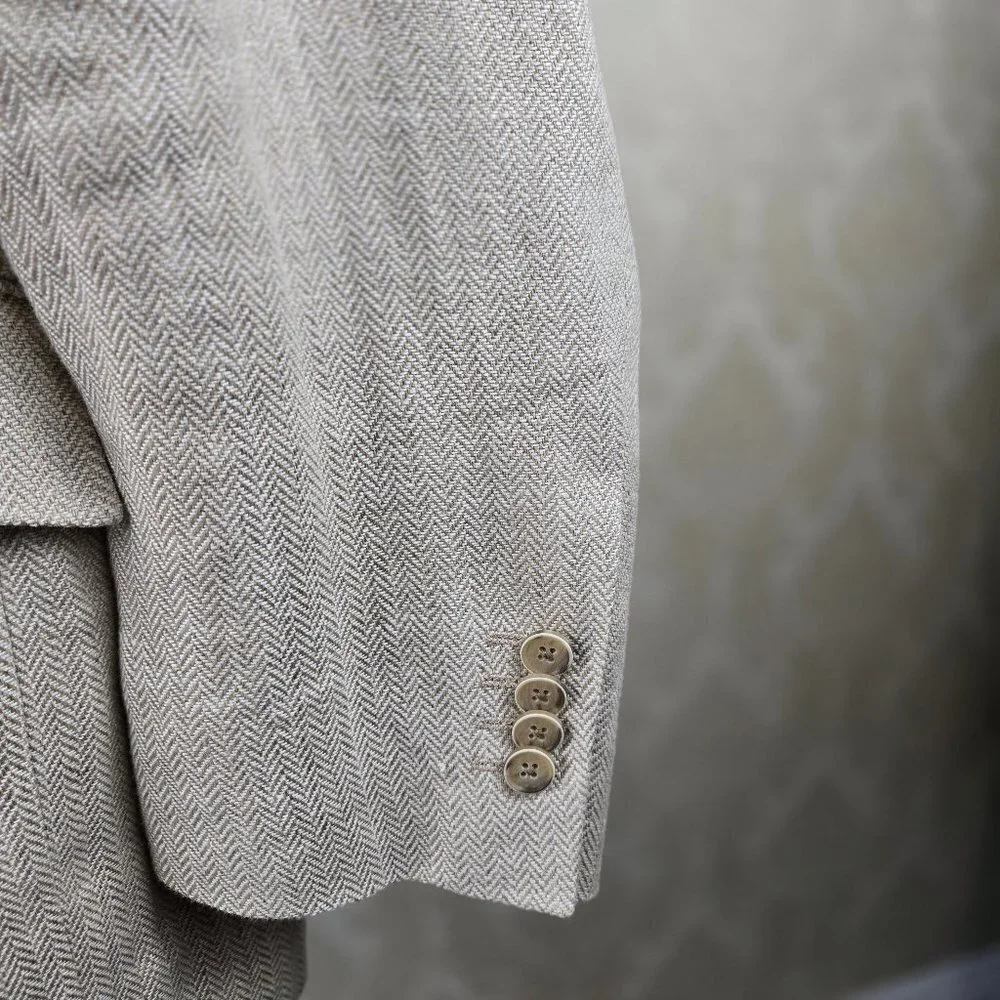 Joseph Abboud Sz 40 Regular 100% Linen Cream Colored Blazer 2 Button Herringbone